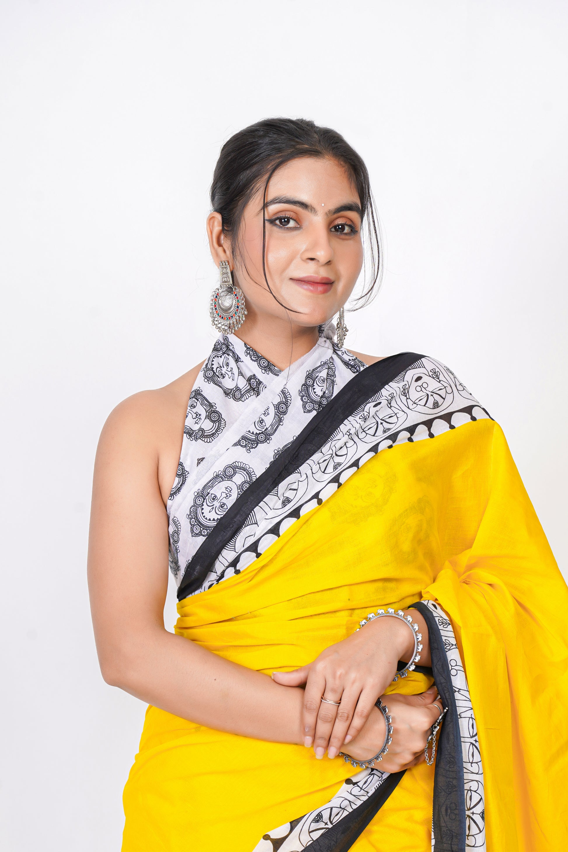 Bagru Print Mulmul Cotton Saree – Contemporary Face Print