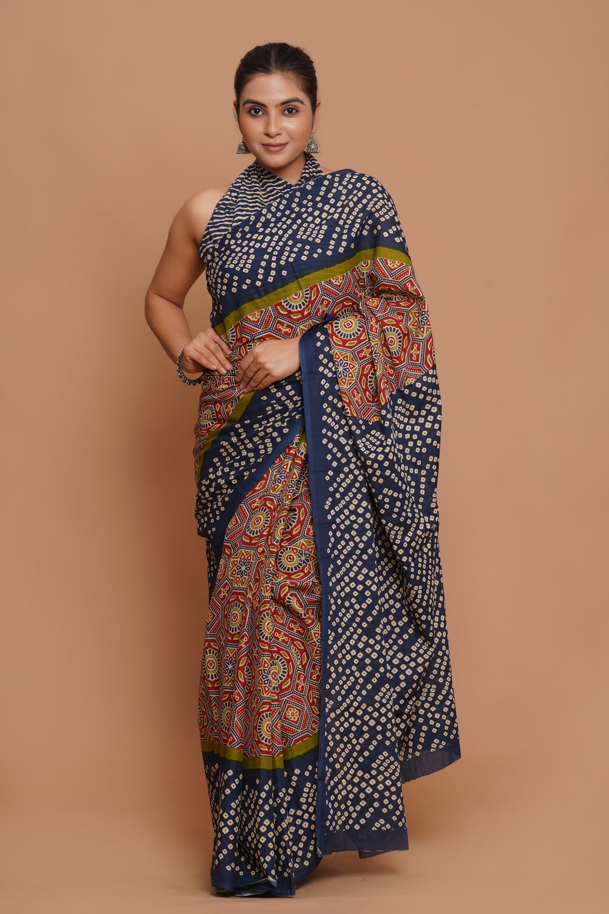 Bagru Print Mulmul Cotton Saree – Amethyst Flora