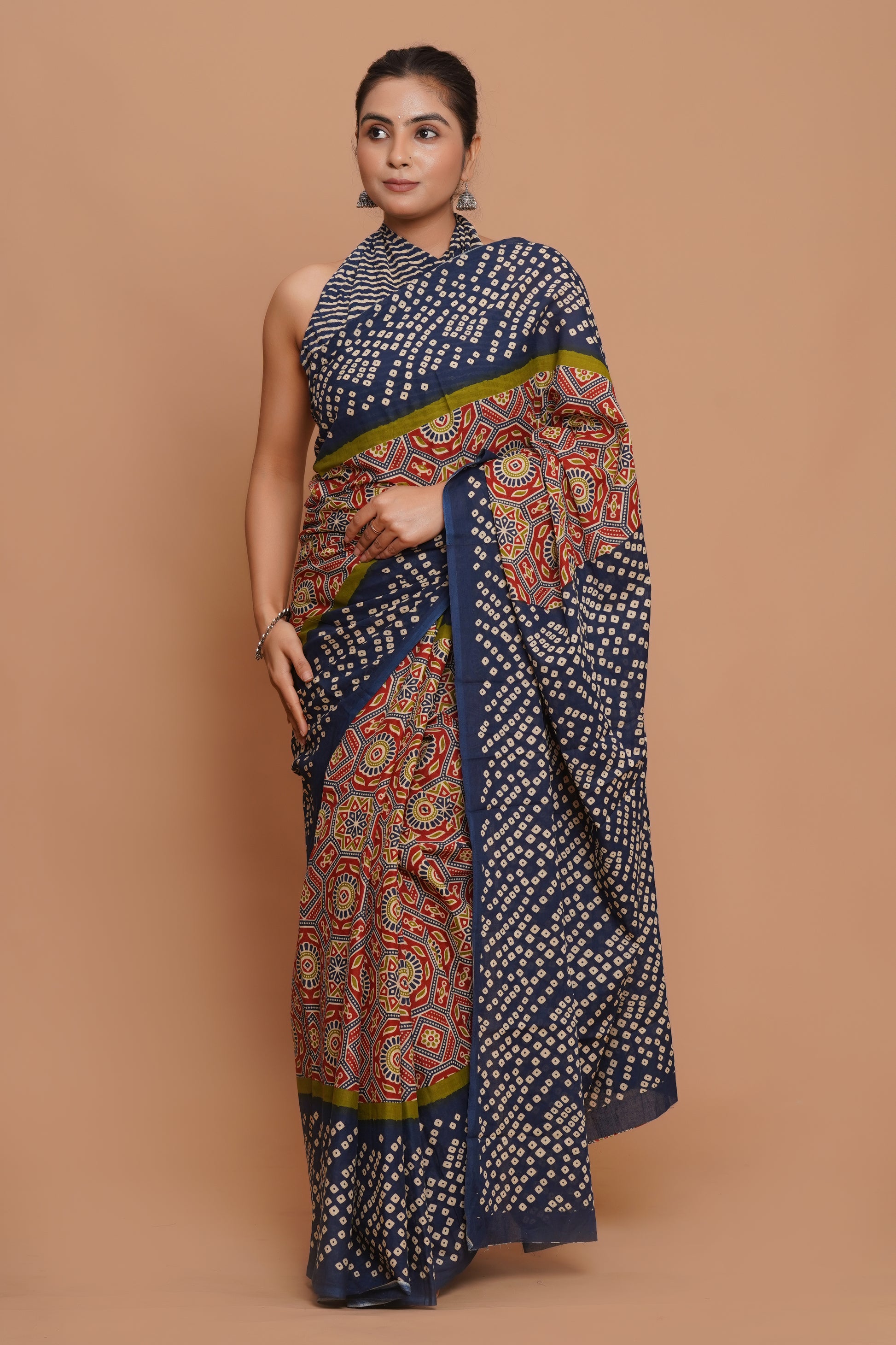 Bagru Print Mulmul Cotton Saree – Amethyst Flora
