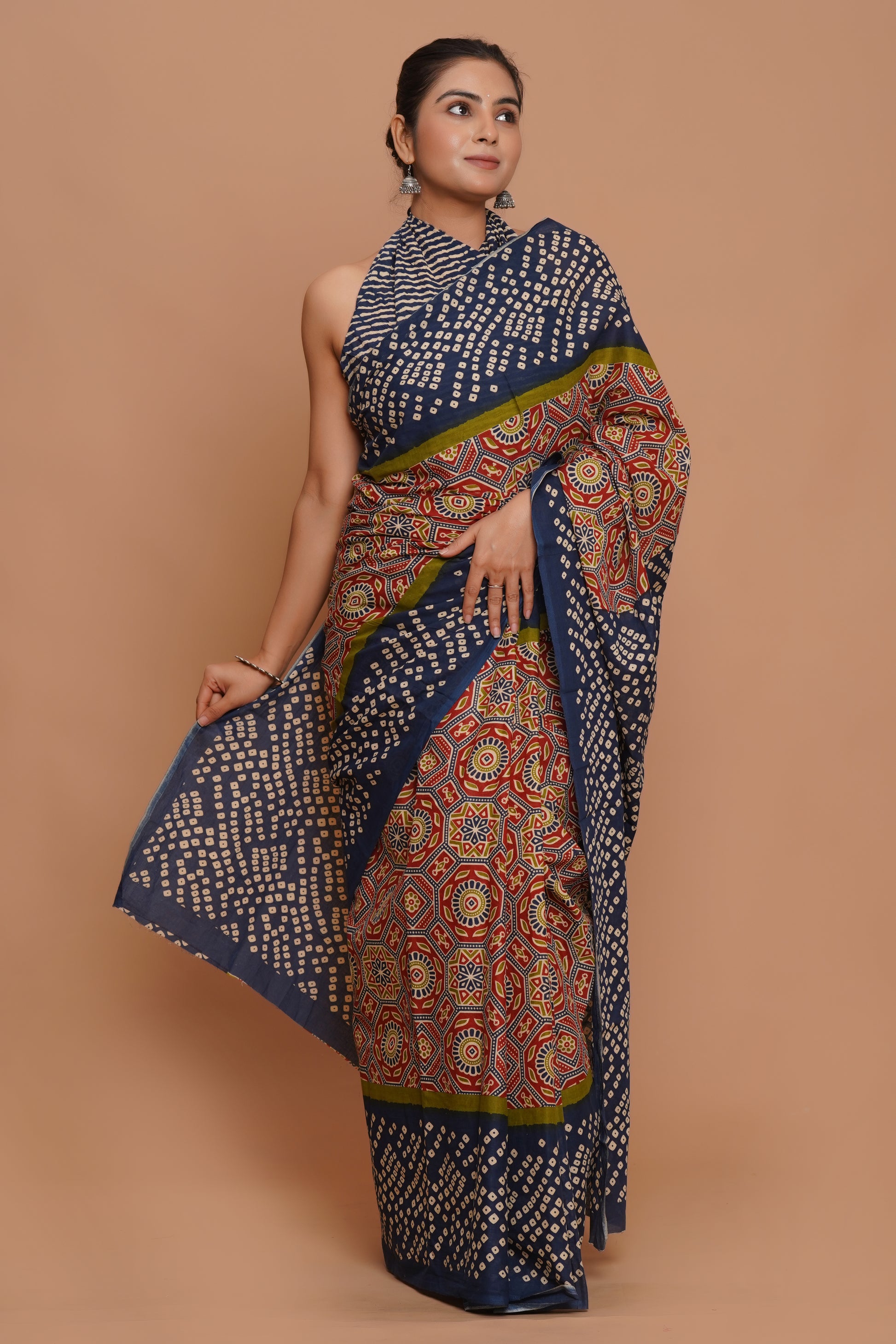Bagru Print Mulmul Cotton Saree – Amethyst Flora