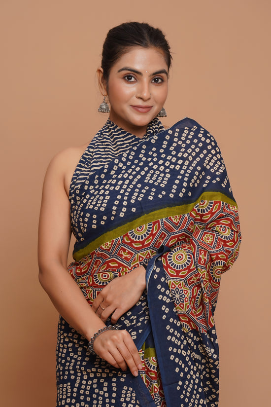 Bagru Print Mulmul Cotton Saree – Amethyst Flora