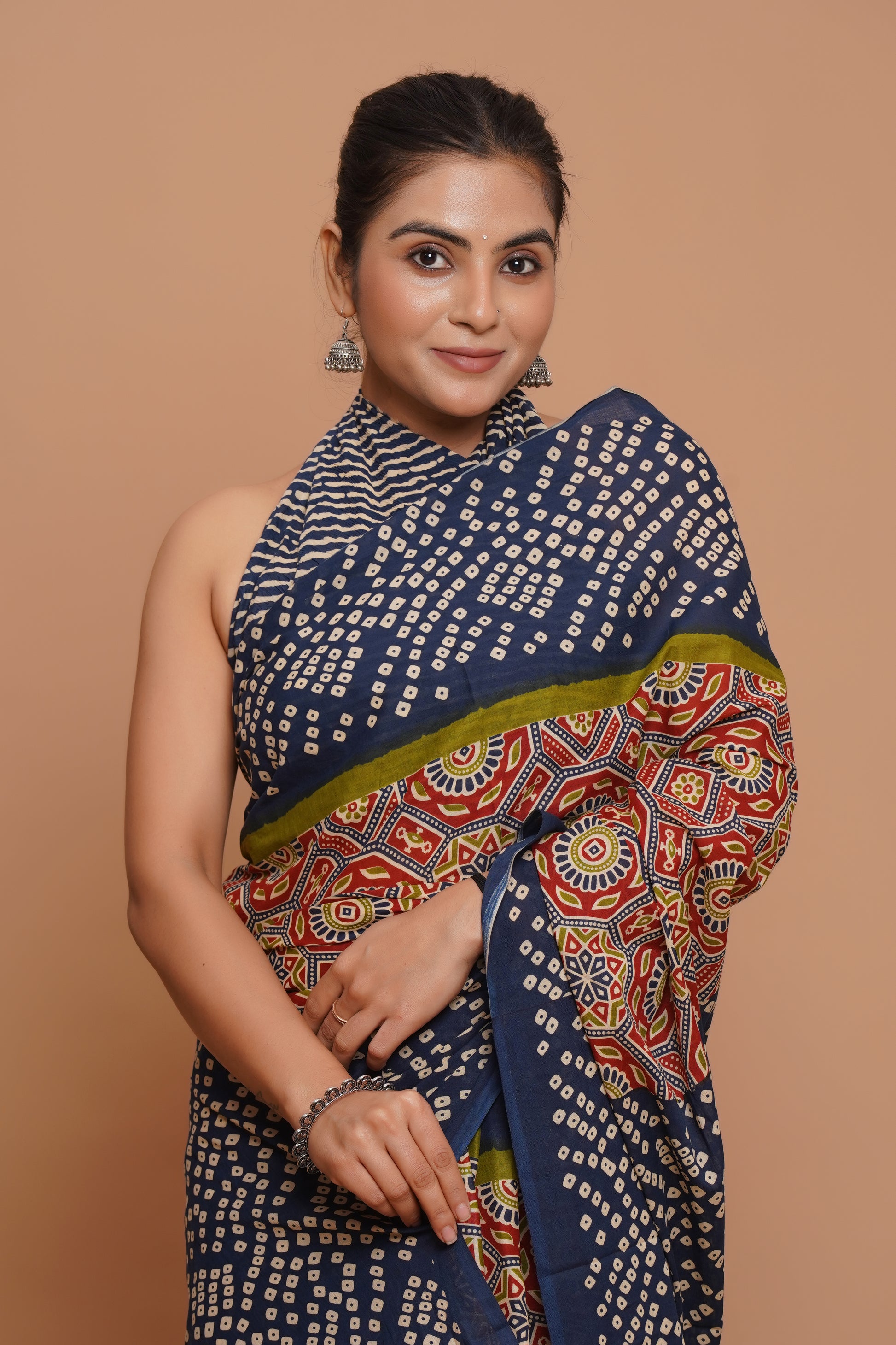 Bagru Print Mulmul Cotton Saree – Amethyst Flora