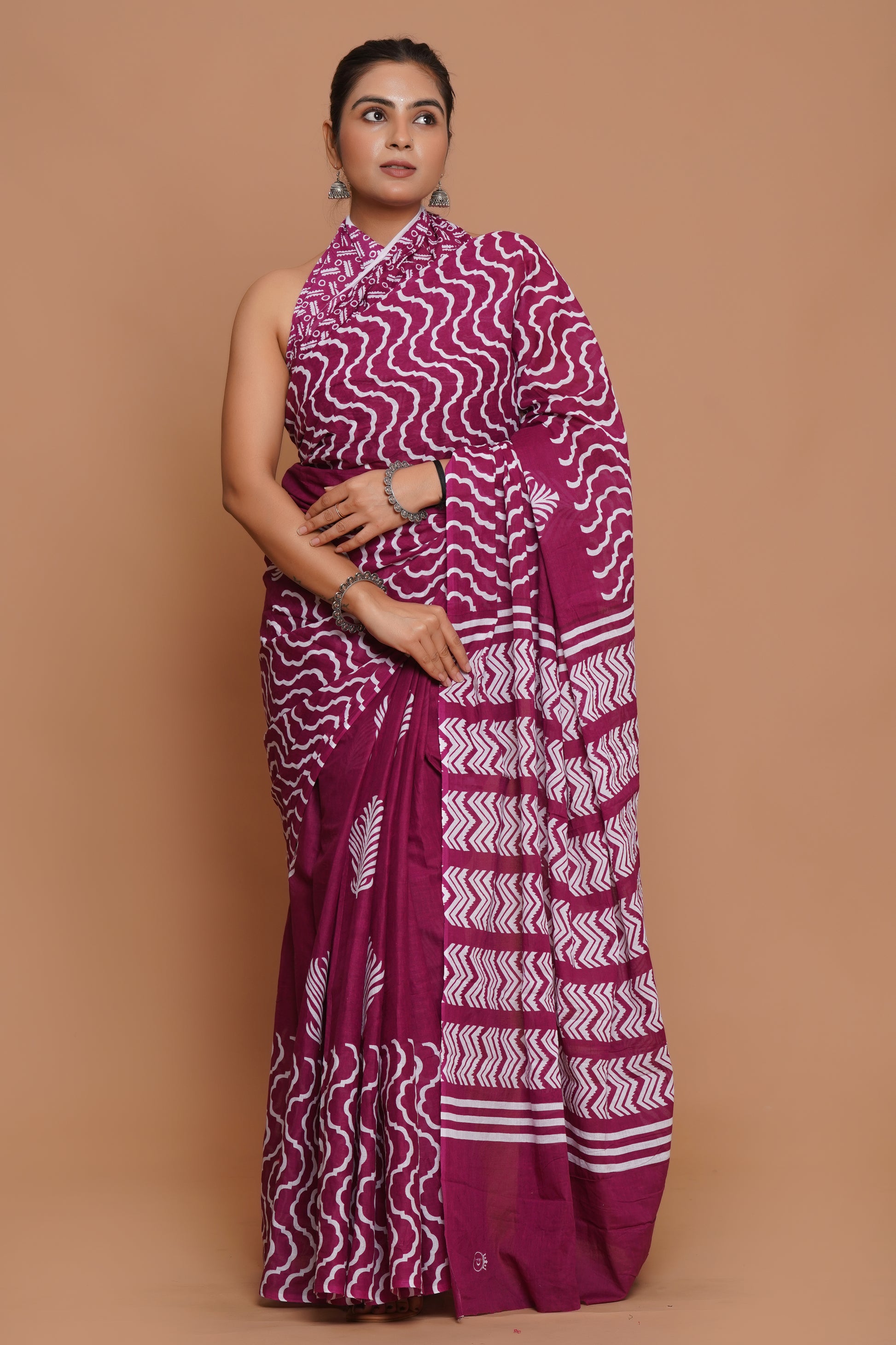 Bagru Print Mulmul Cotton Saree – Amethyst Flora