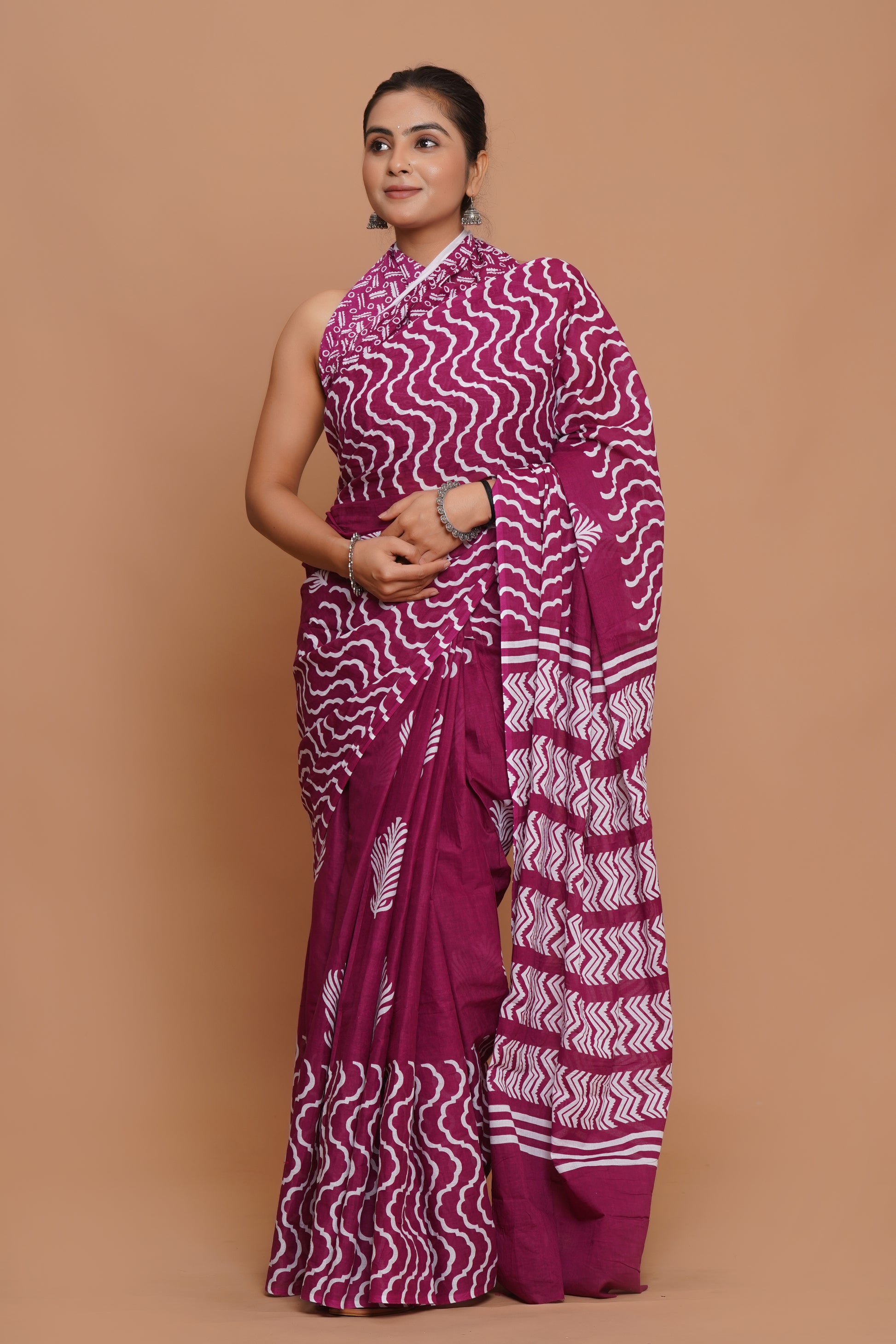 Bagru Print Mulmul Cotton Saree – Amethyst Flora