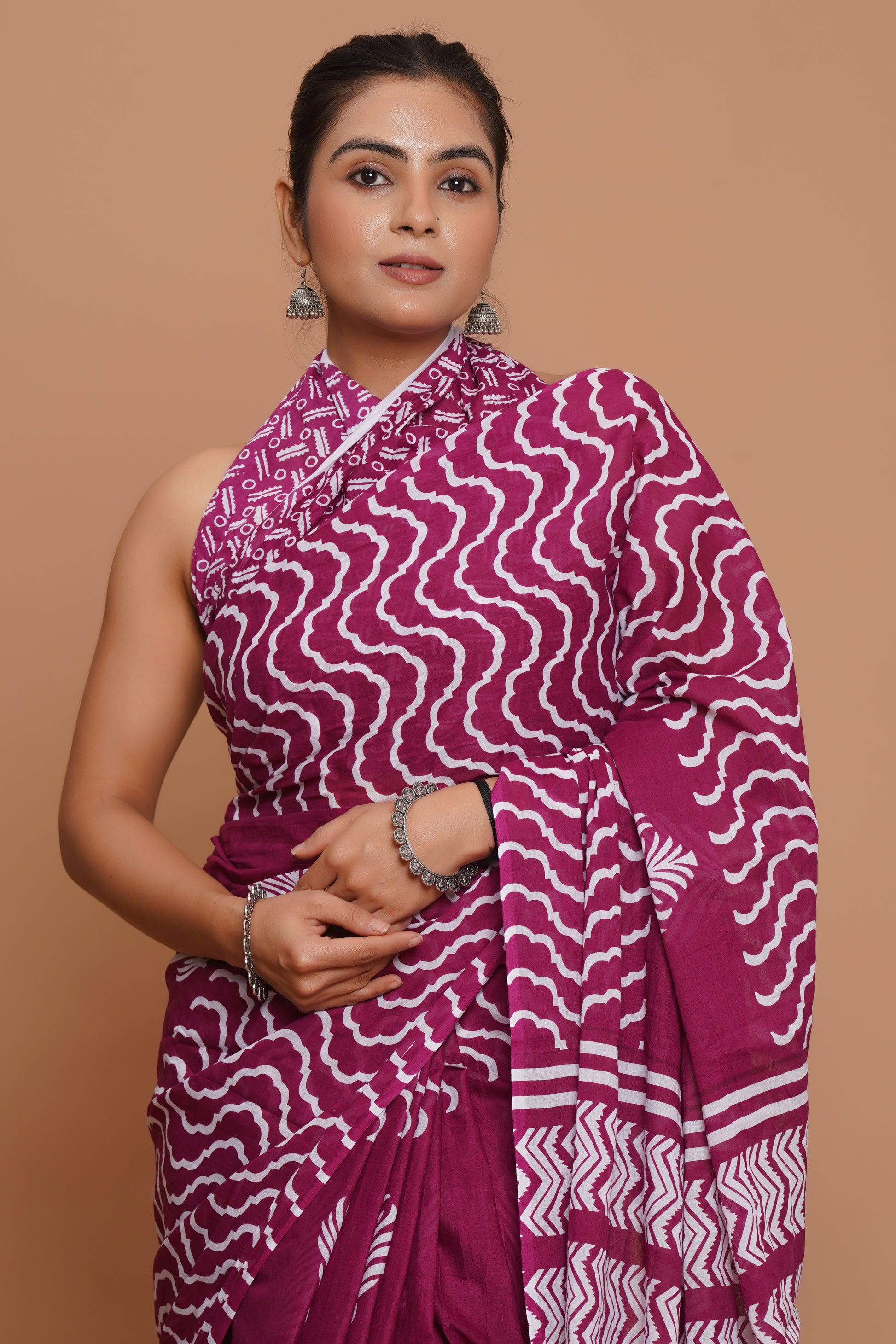 Bagru Print Mulmul Cotton Saree – Amethyst Flora
