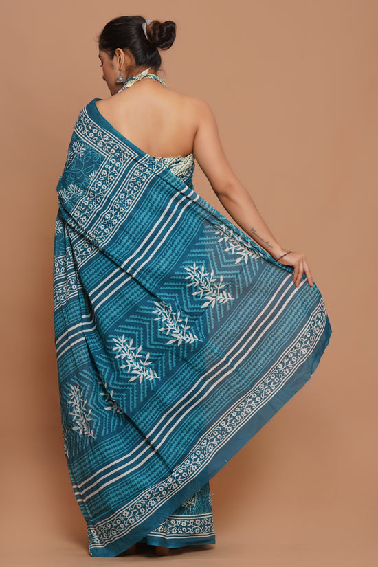 Bagru Print Mulmul Cotton Saree – Sky Grove