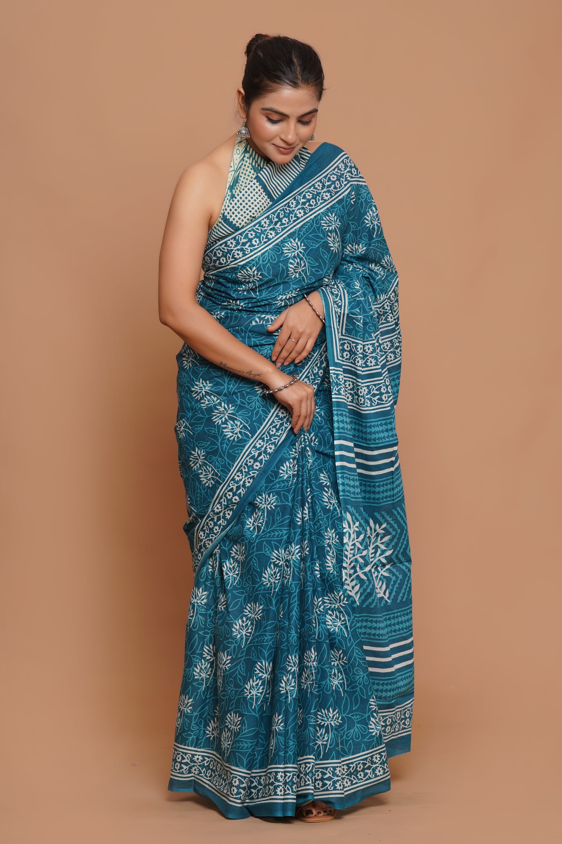 Bagru Print Mulmul Cotton Saree – Sky Grove