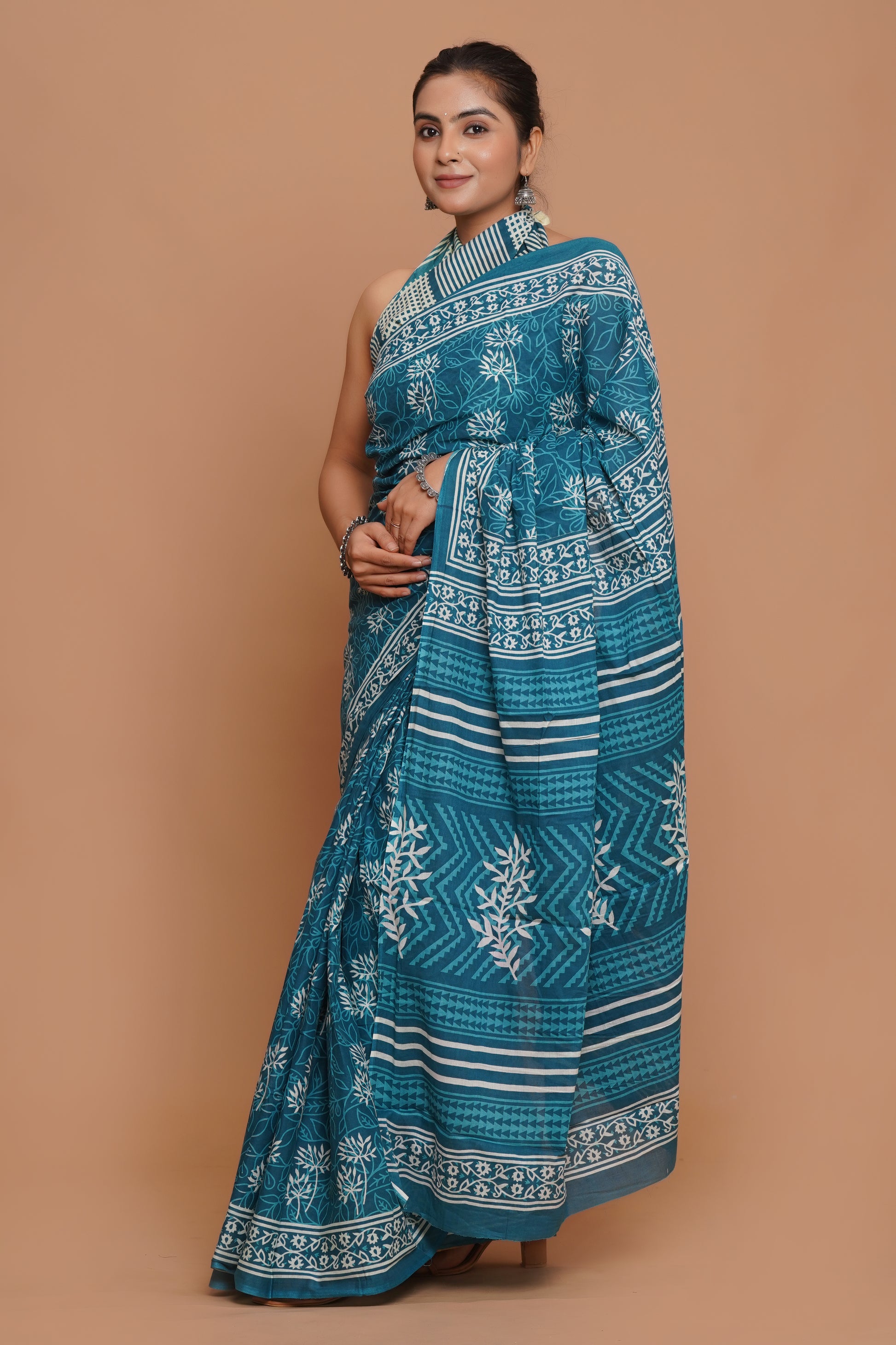 Bagru Print Mulmul Cotton Saree – Sky Grove