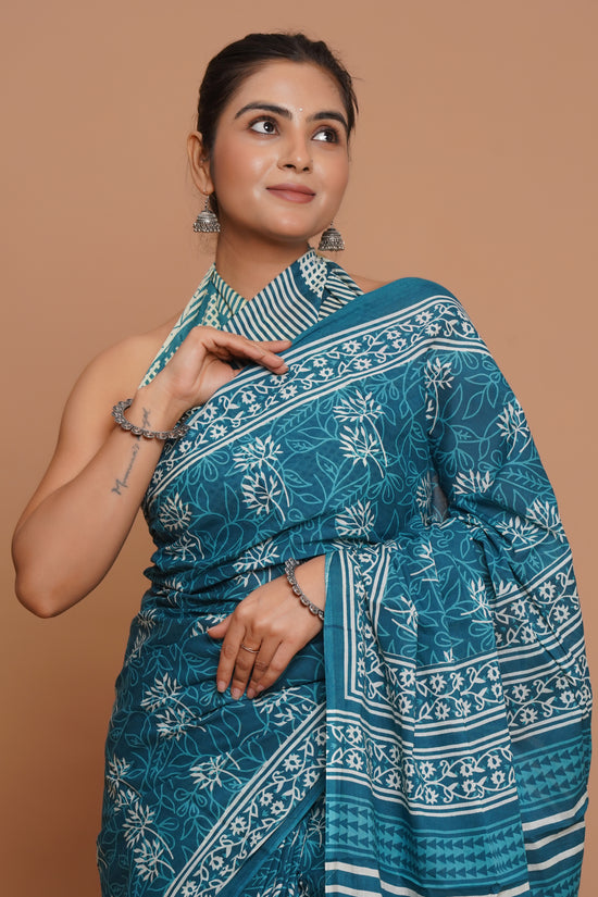 Bagru Print Mulmul Cotton Saree – Sky Grove