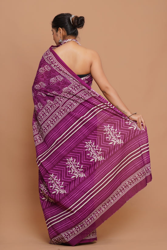 Bagru Print Mulmul Cotton Saree – Violet Grove