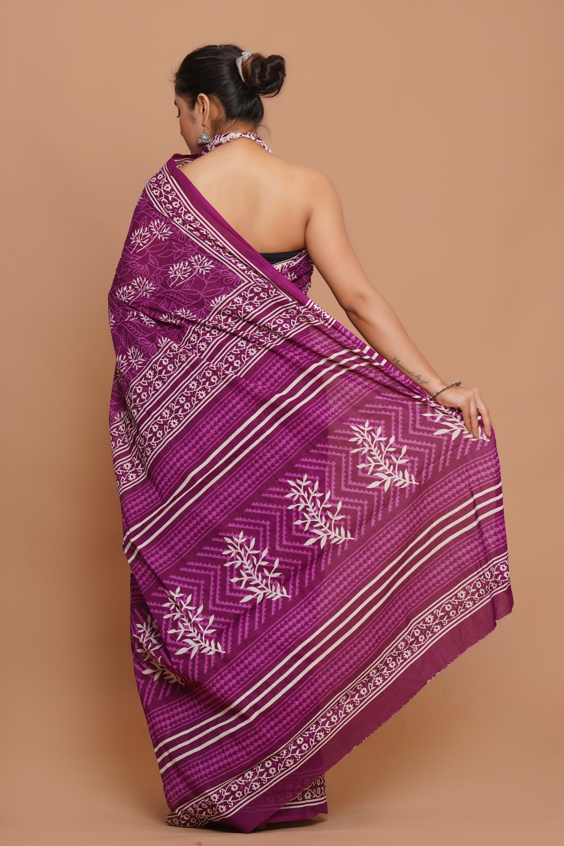 Bagru Print Mulmul Cotton Saree – Violet Grove