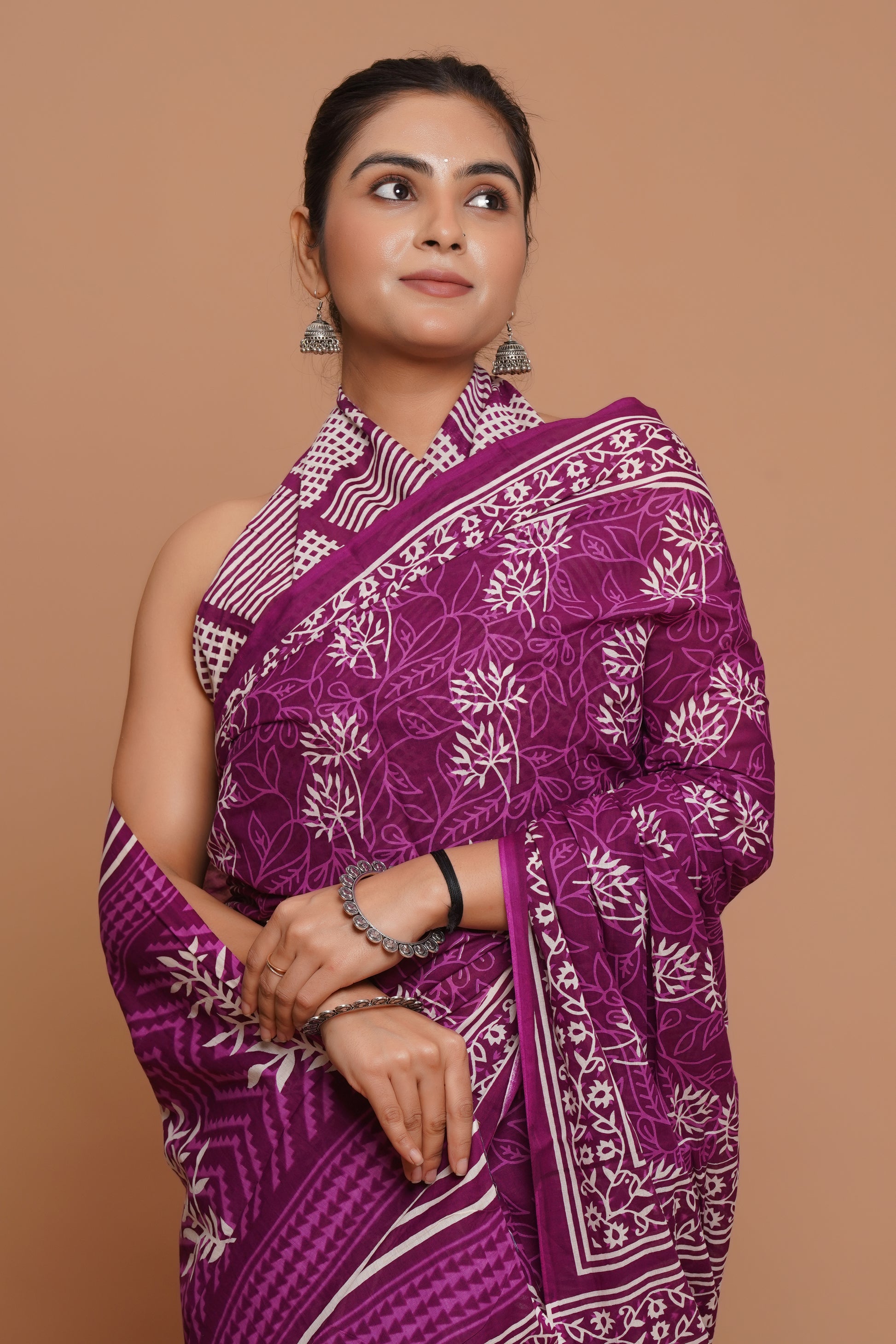 Bagru Print Mulmul Cotton Saree – Violet Grove