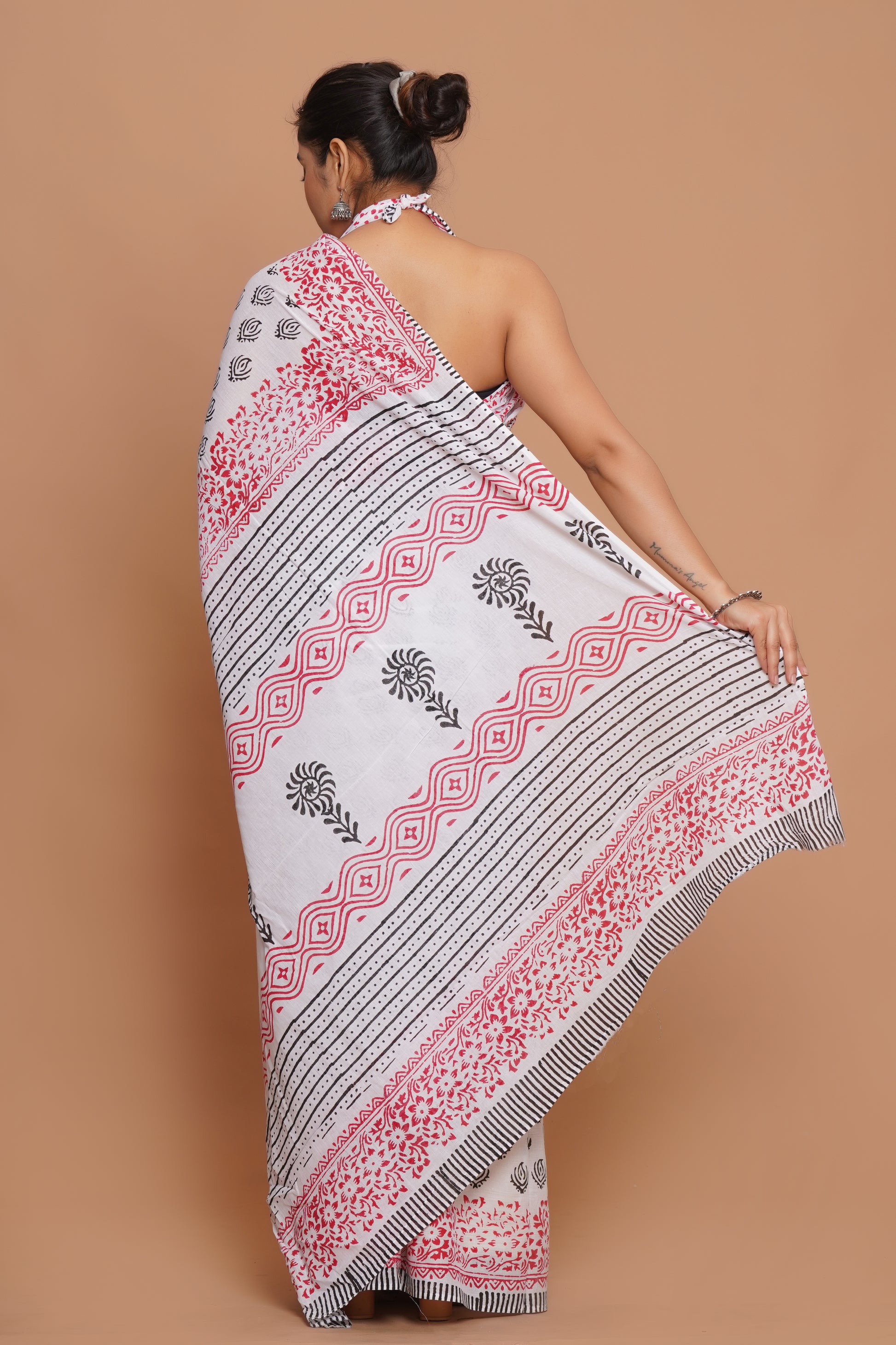 Bagru Print Mulmul Cotton Saree – Rosewood Charm