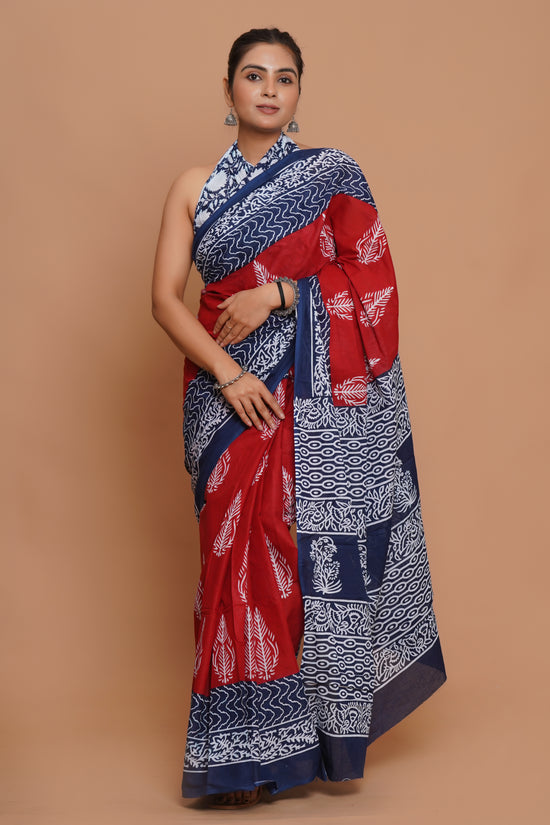 Bagru Print Mulmul Cotton Saree – Ruby Heritage
