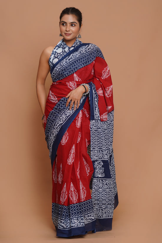 Bagru Print Mulmul Cotton Saree – Ruby Heritage