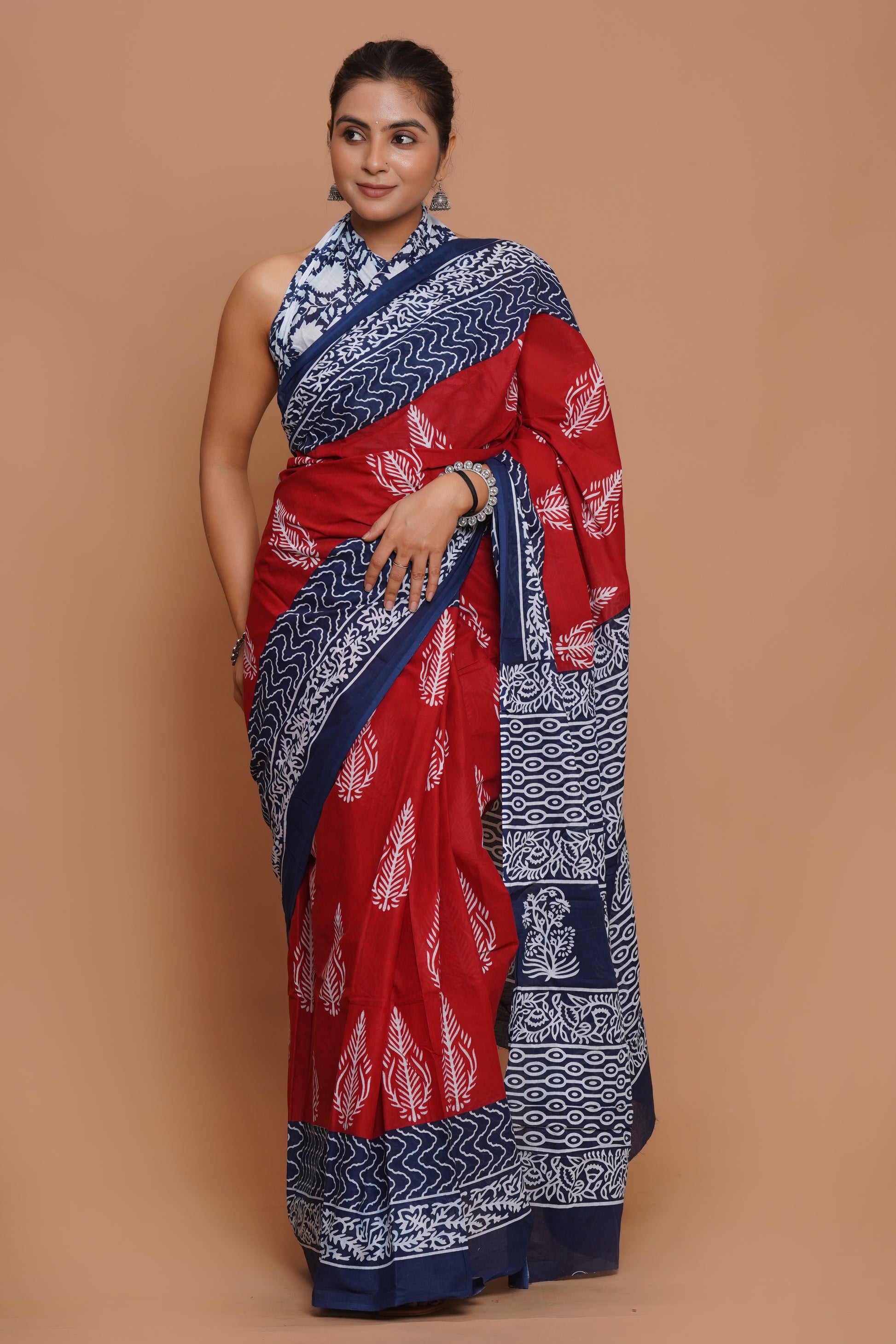 Bagru Print Mulmul Cotton Saree – Ruby Heritage