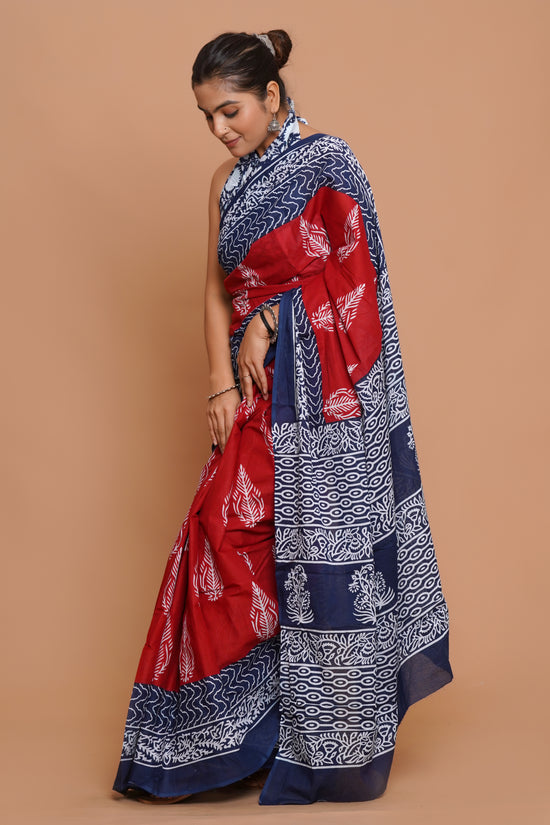 Bagru Print Mulmul Cotton Saree – Ruby Heritage