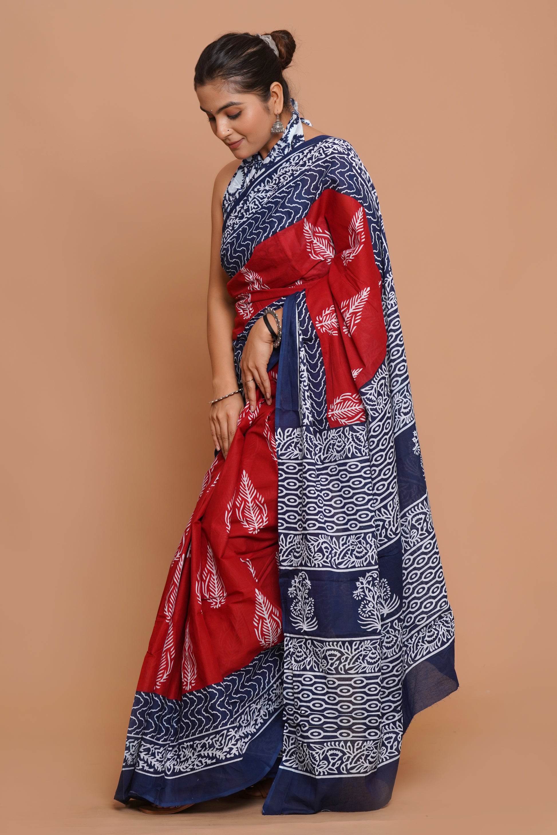 Bagru Print Mulmul Cotton Saree – Ruby Heritage