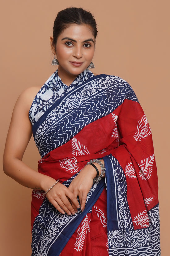 Bagru Print Mulmul Cotton Saree – Ruby Heritage