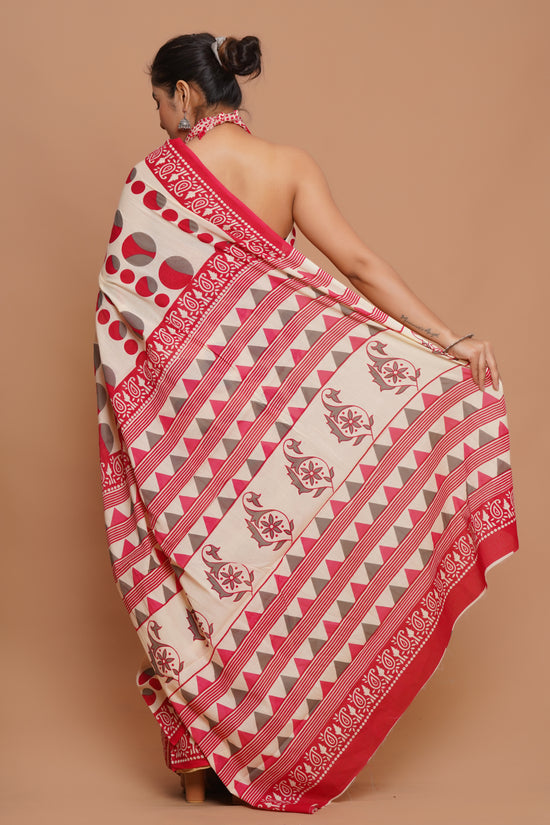 Bagru Print Mulmul Cotton Saree – Ruby Heritage