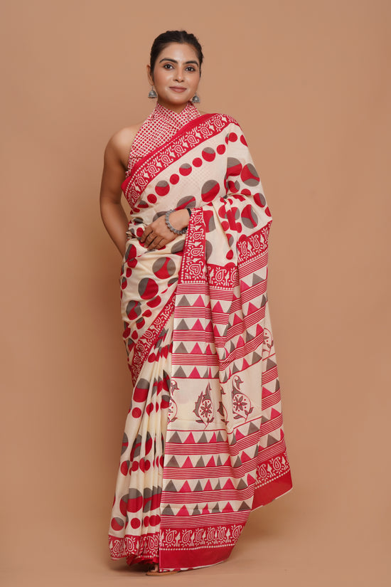 Bagru Print Mulmul Cotton Saree – Ruby Heritage