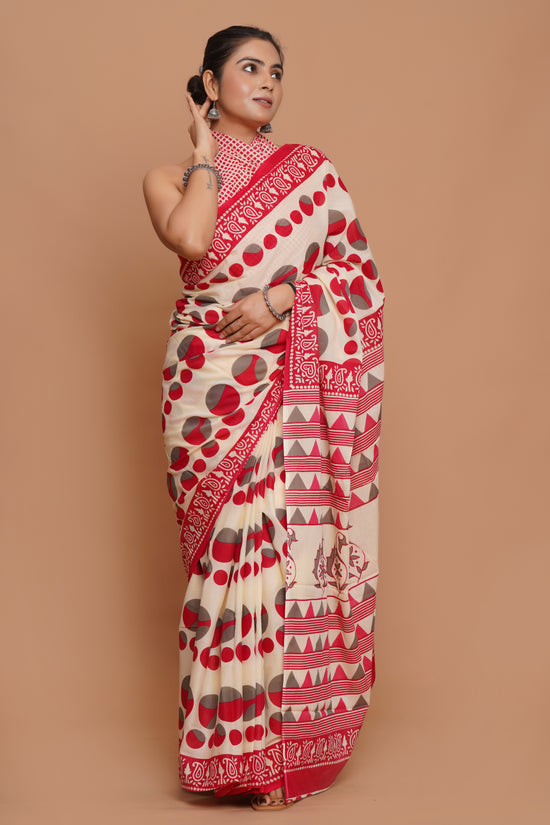 Bagru Print Mulmul Cotton Saree – Ruby Heritage