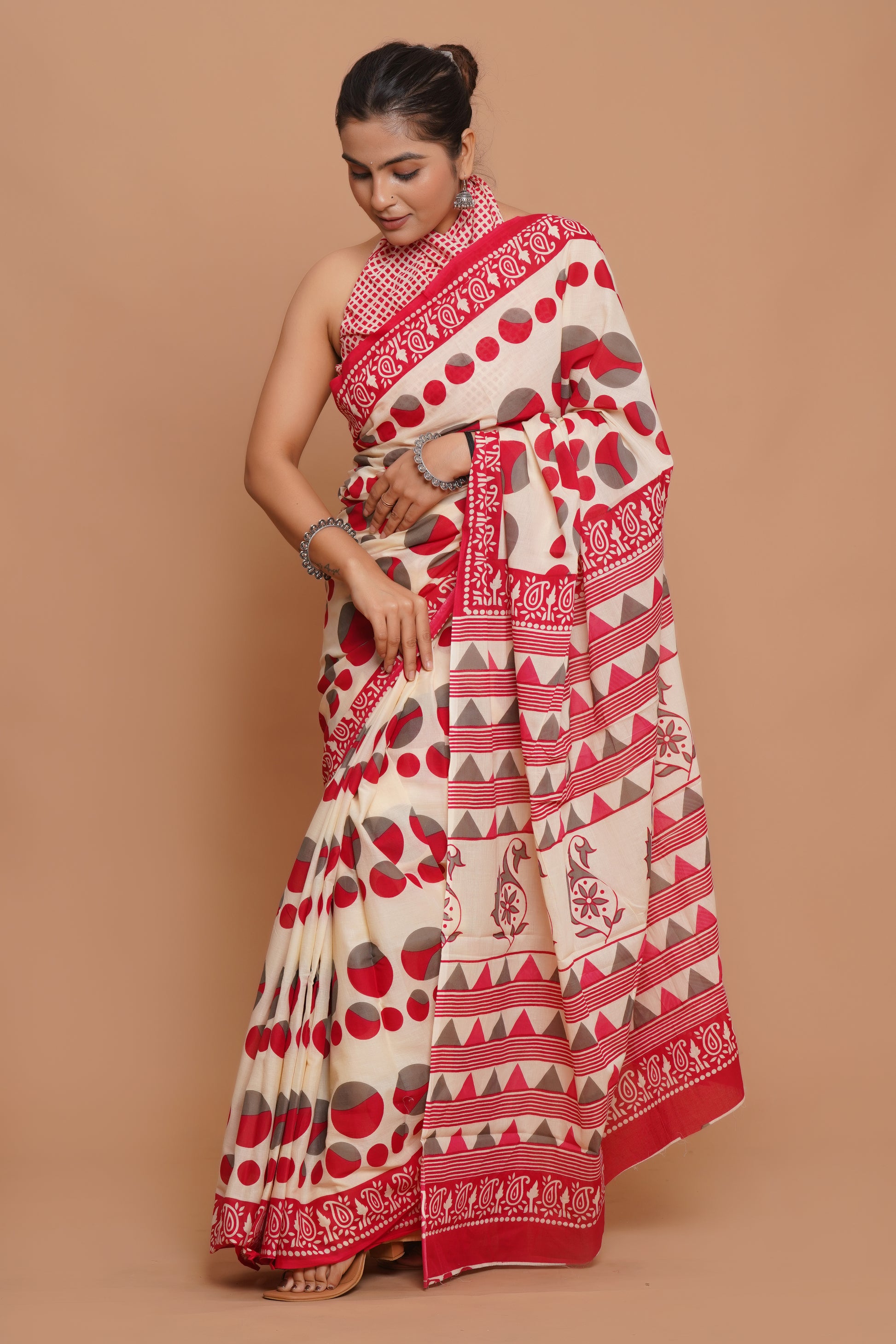 Bagru Print Mulmul Cotton Saree – Ruby Heritage