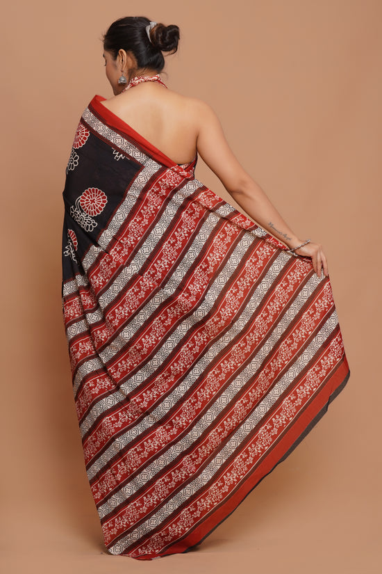 Bagru Print Mulmul Cotton Saree – Ruby Heritage