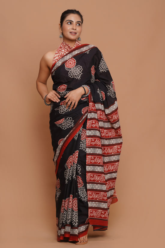 Bagru Print Mulmul Cotton Saree – Ruby Heritage