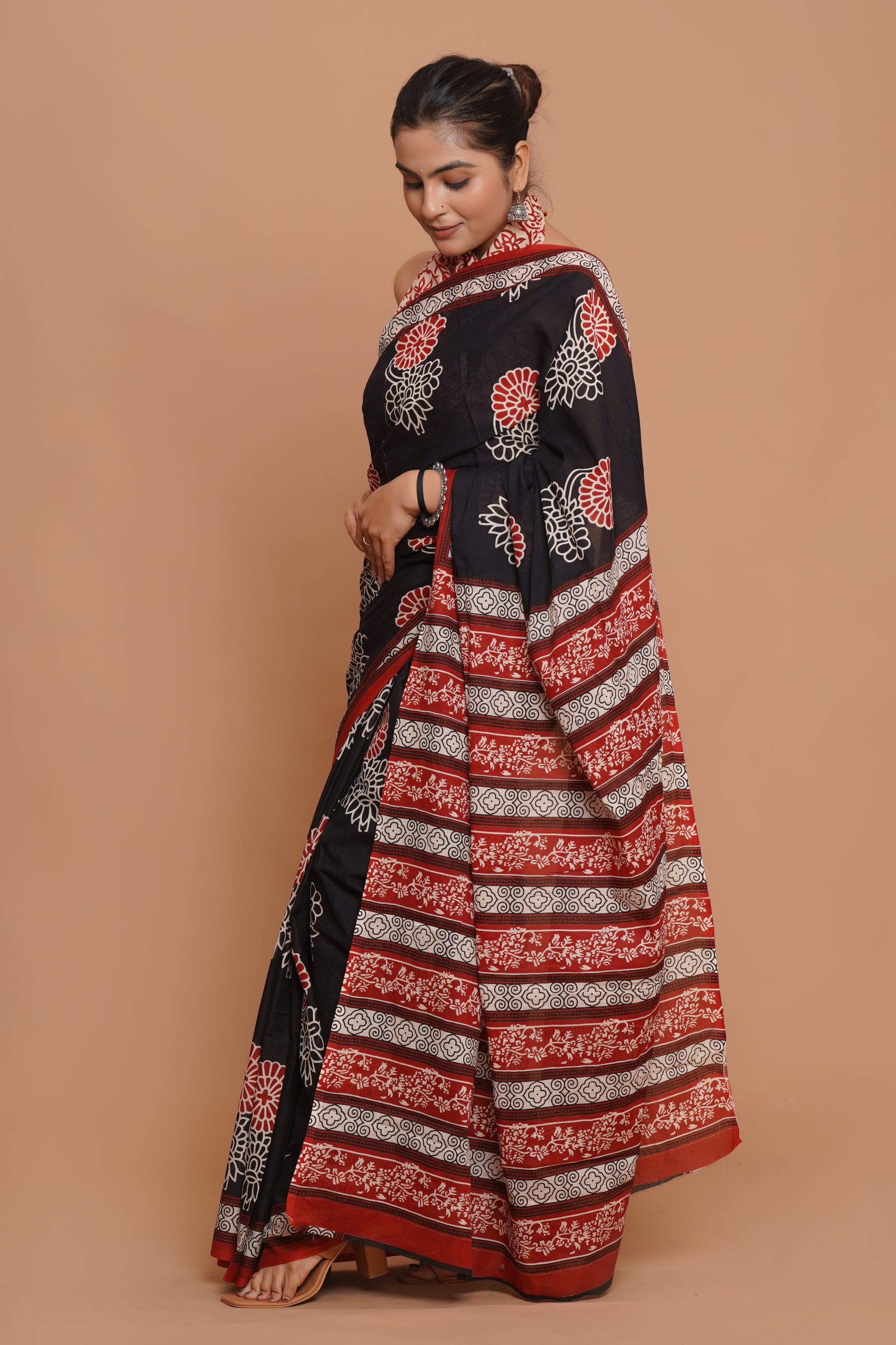 Bagru Print Mulmul Cotton Saree – Ruby Heritage