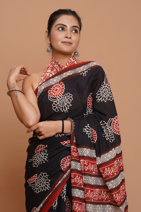 Bagru Print Mulmul Cotton Saree – Ruby Heritage