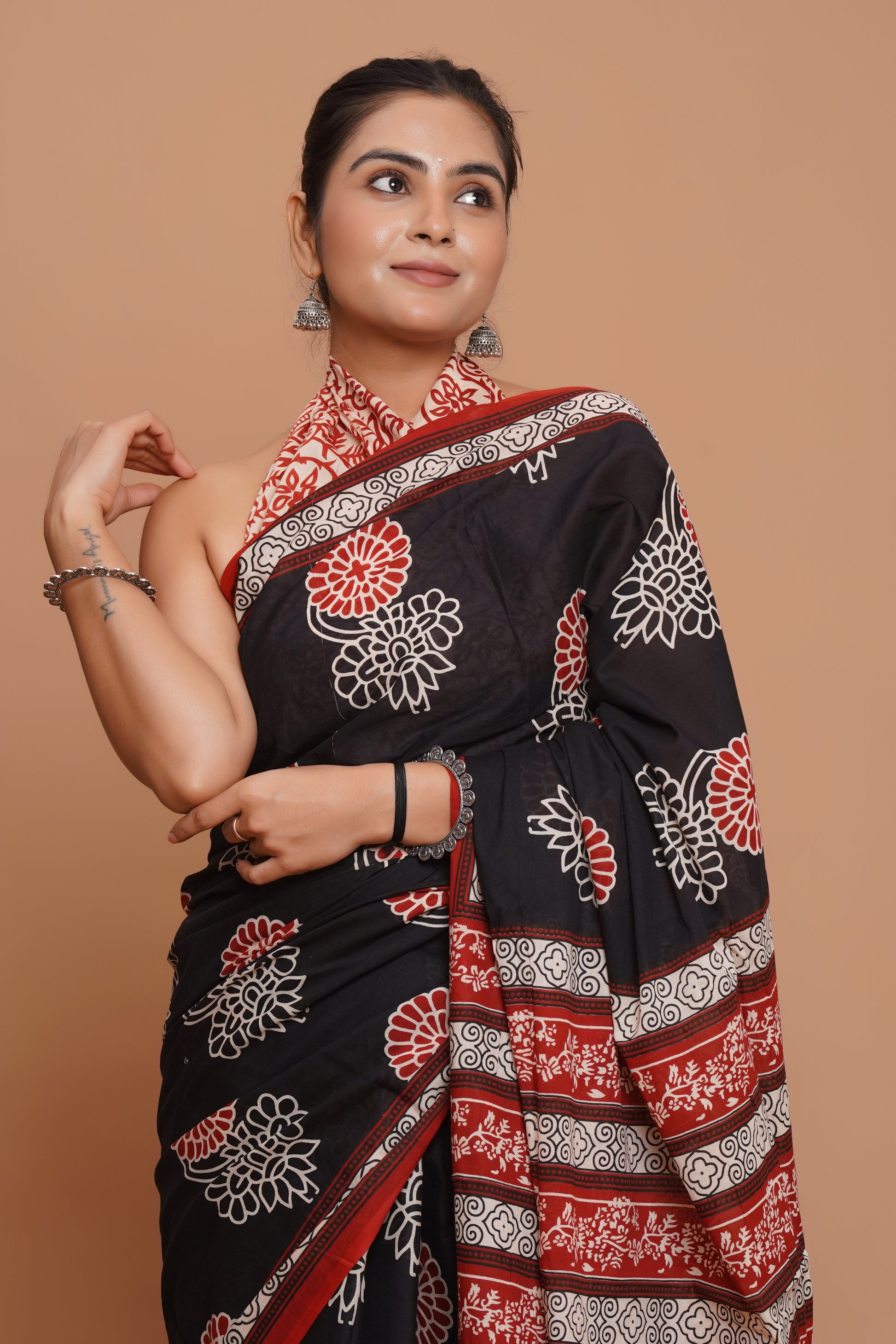 Bagru Print Mulmul Cotton Saree – Ruby Heritage