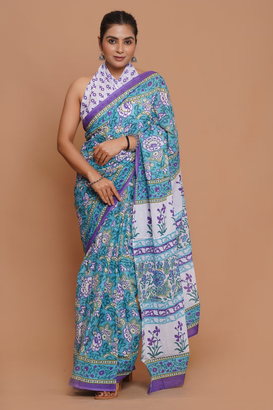 Bagru Print Mulmul Cotton Saree – Royal Lotus