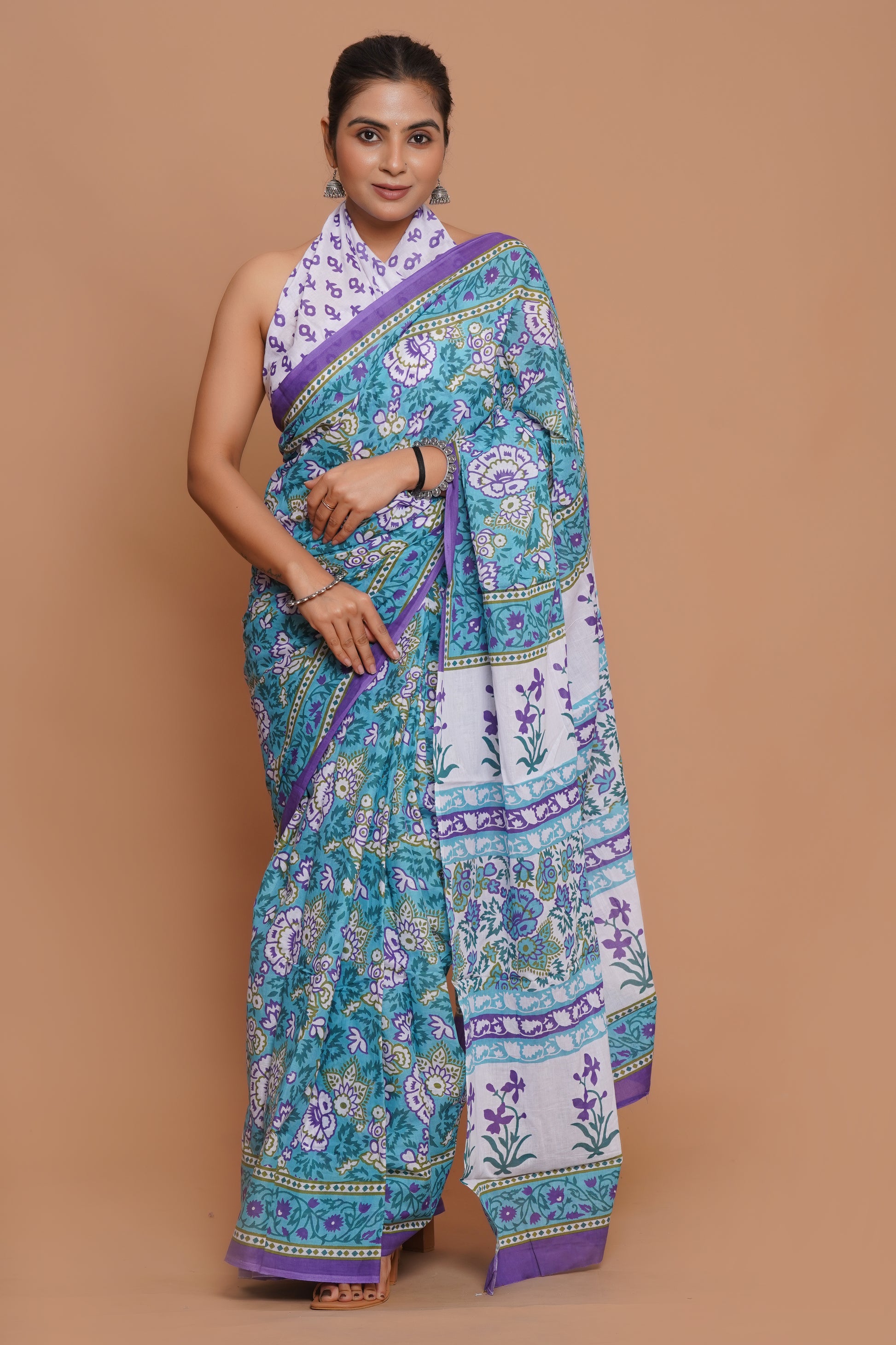 Bagru Print Mulmul Cotton Saree – Royal Lotus