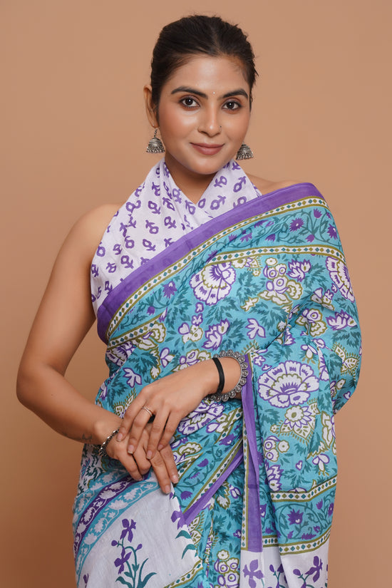 Bagru Print Mulmul Cotton Saree – Royal Lotus