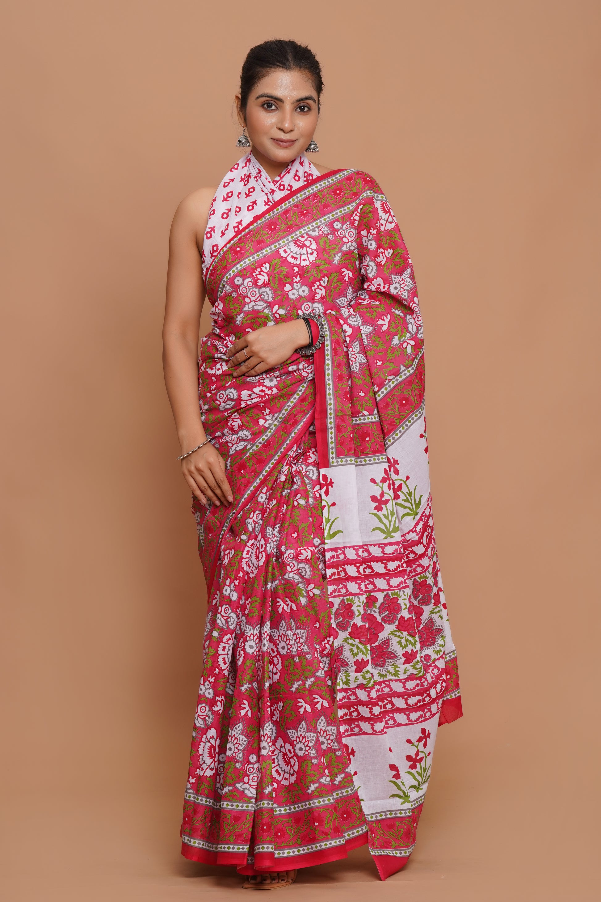 Bagru Print Mulmul Cotton Saree – Royal Blossom