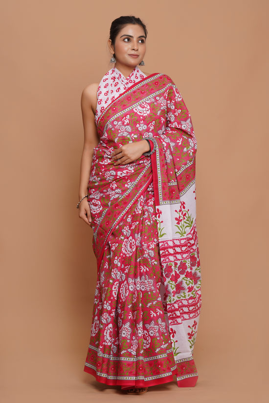 Bagru Print Mulmul Cotton Saree – Royal Blossom