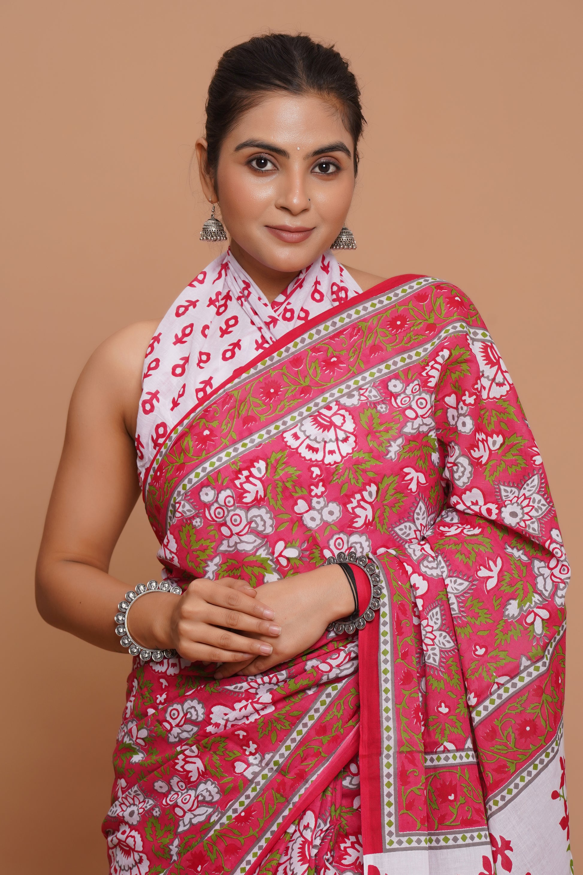 Bagru Print Mulmul Cotton Saree – Royal Blossom