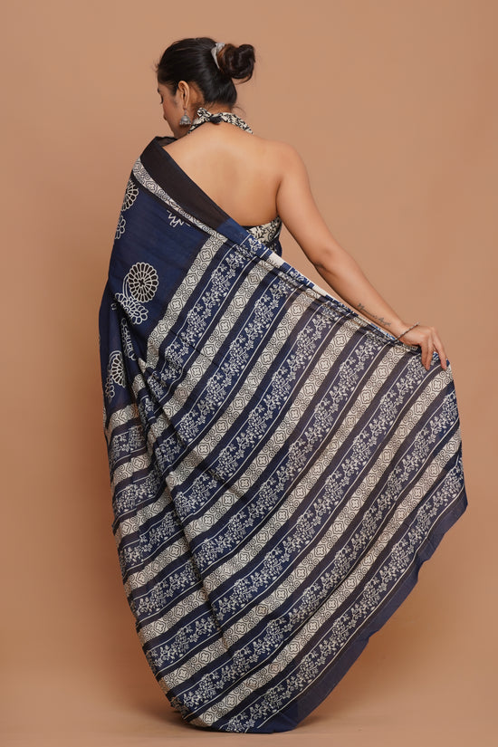 Bagru Print Mulmul Cotton Saree – Royal Blossom