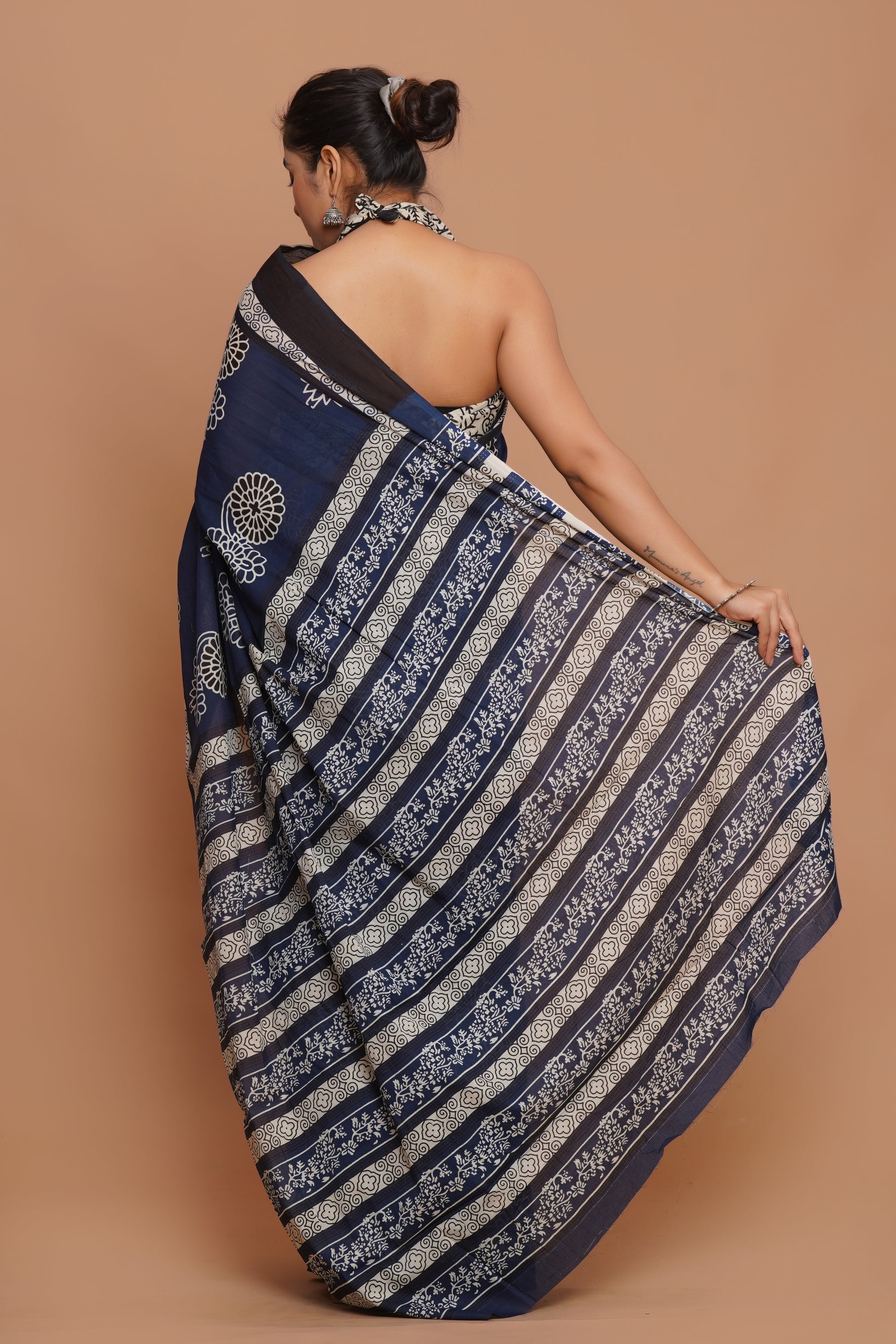 Bagru Print Mulmul Cotton Saree – Royal Blossom