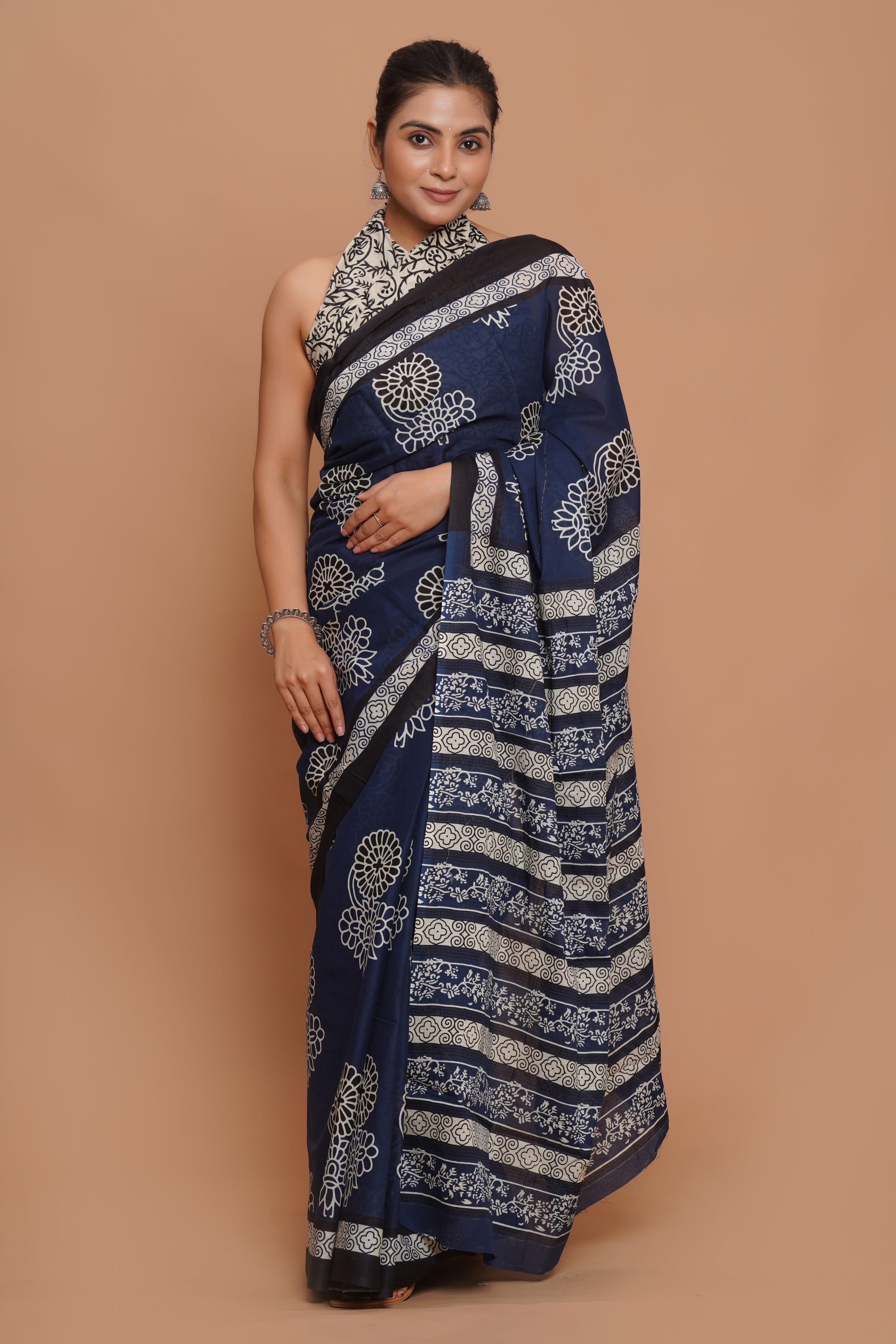 Bagru Print Mulmul Cotton Saree – Royal Blossom