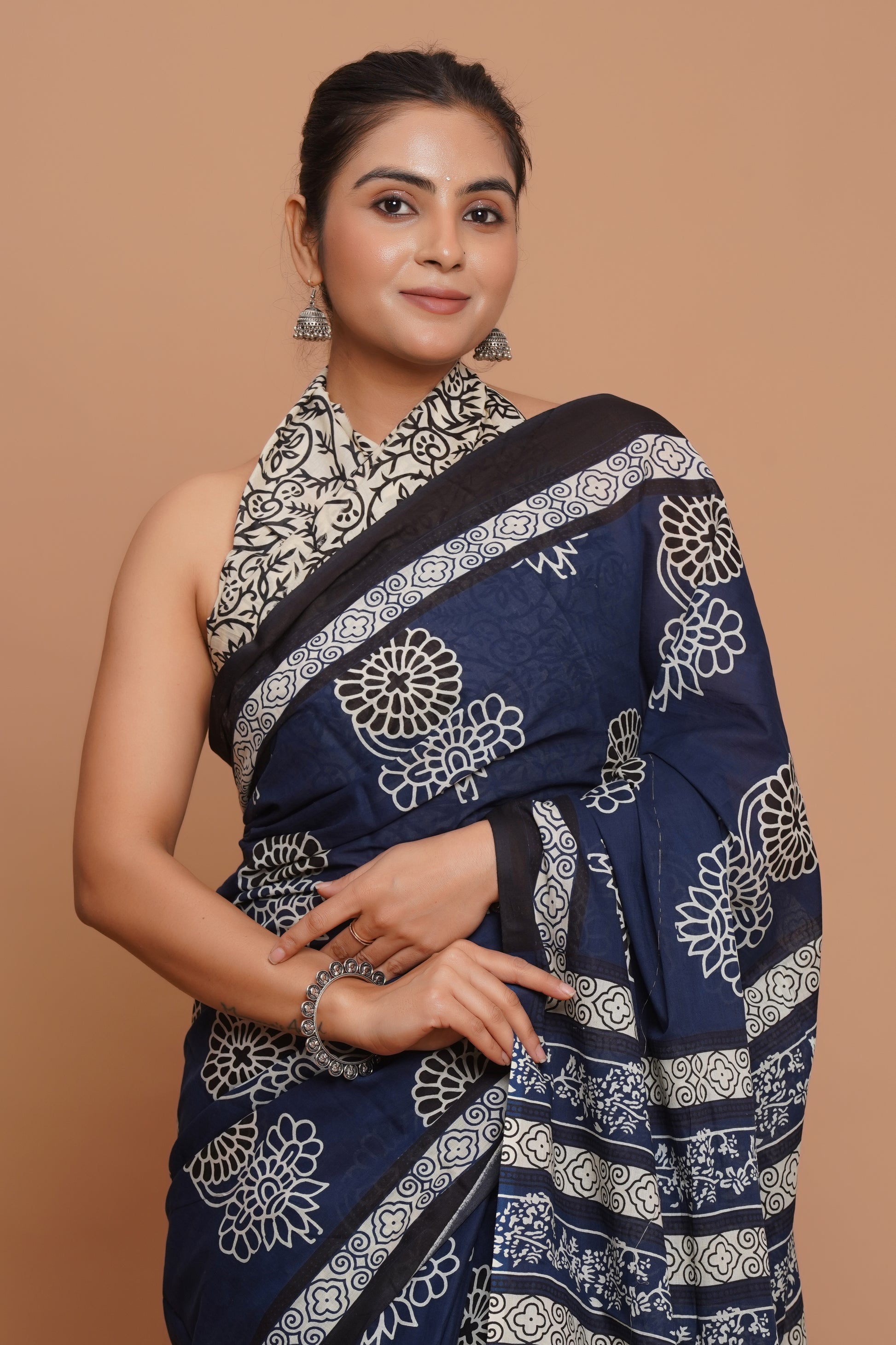 Bagru Print Mulmul Cotton Saree – Royal Blossom