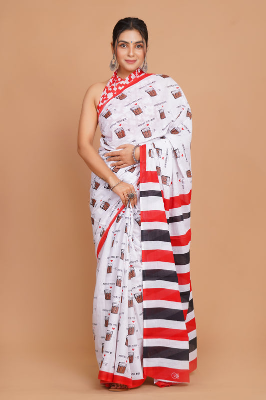 Bagru Print Mulmul Cotton Saree – Chai Tales