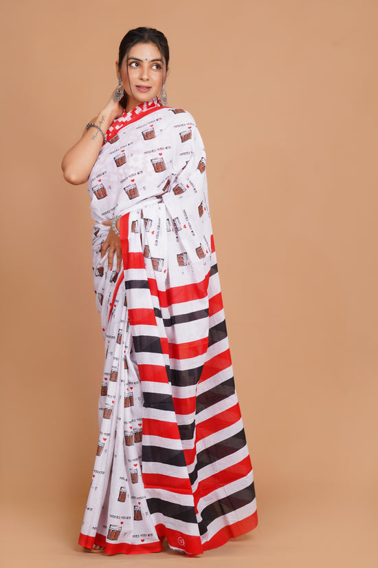 Bagru Print Mulmul Cotton Saree – Chai Tales