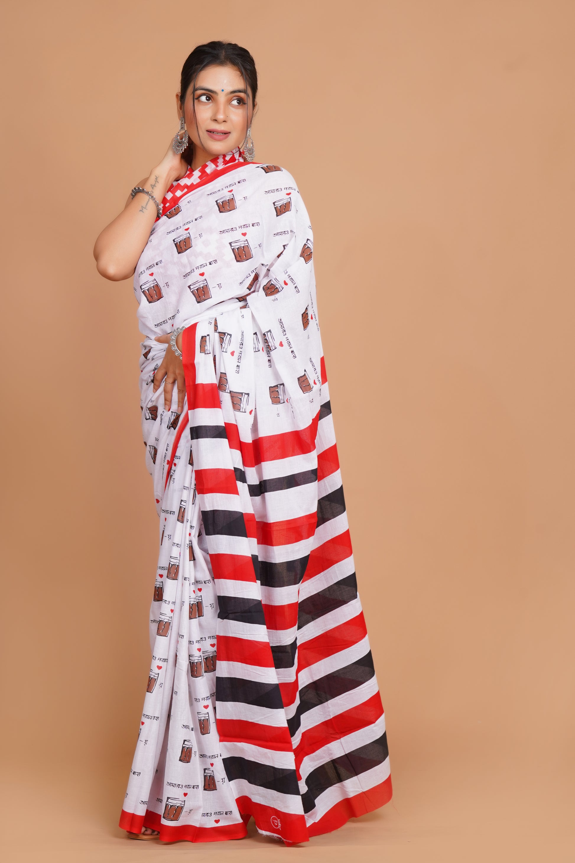 Bagru Print Mulmul Cotton Saree – Chai Tales