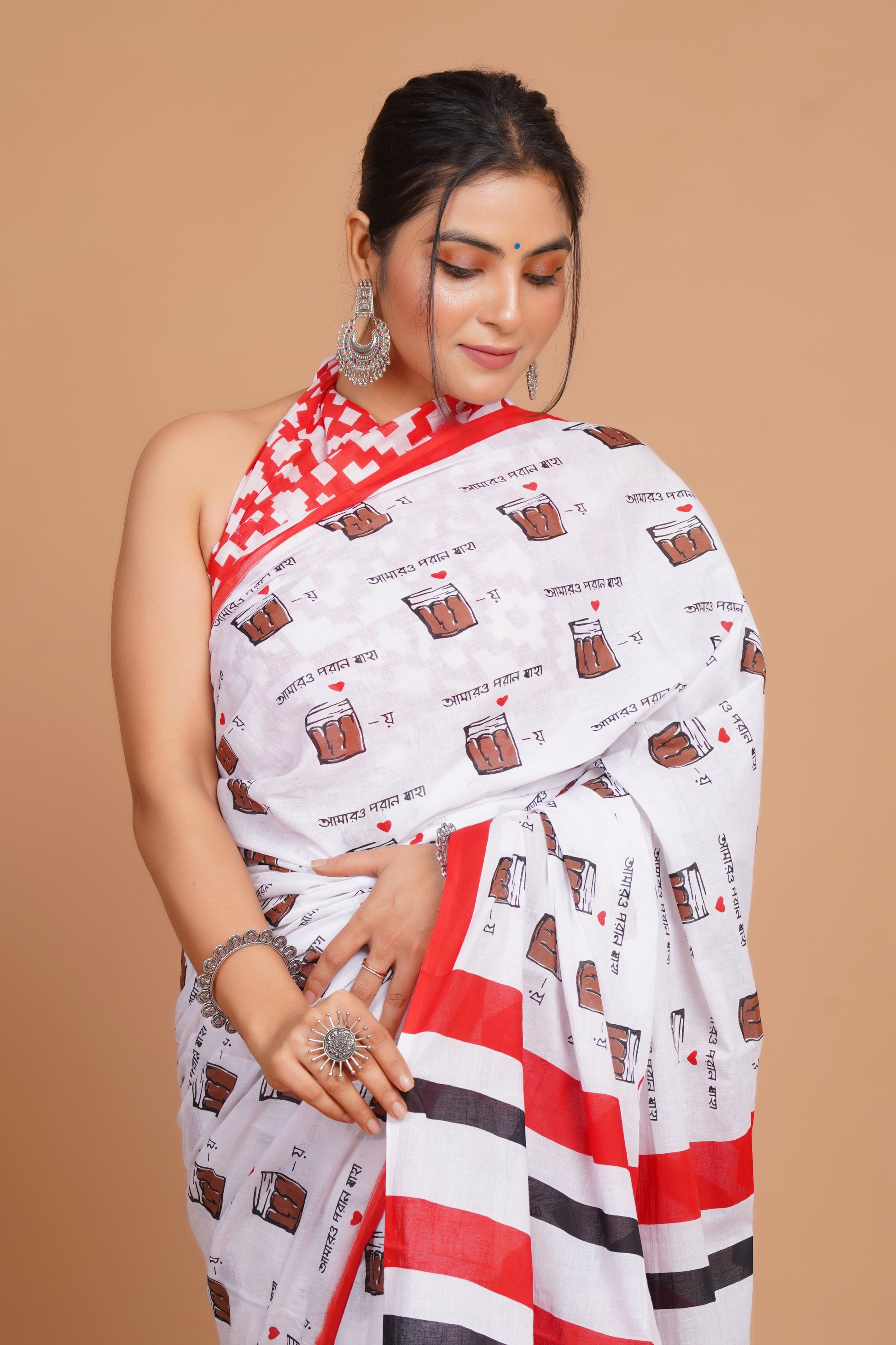 Bagru Print Mulmul Cotton Saree – Chai Tales