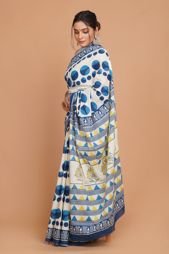 Bagru Print Mulmul Cotton Saree – Diamond Dot Print