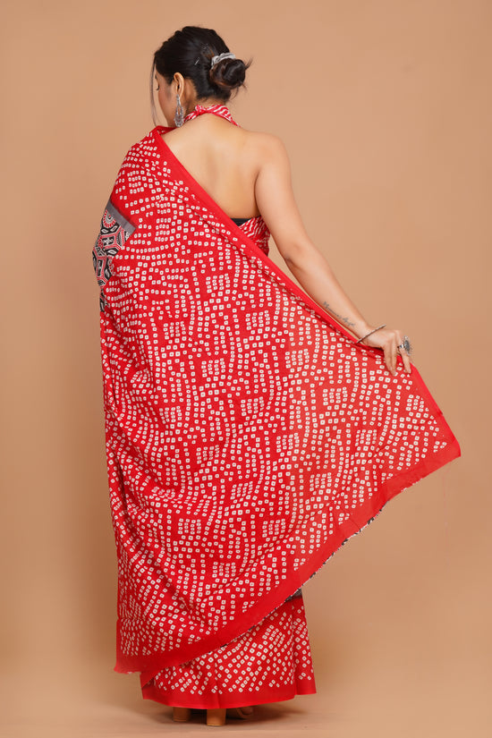 Bagru Print Mulmul Cotton Saree – Floral Buti Print