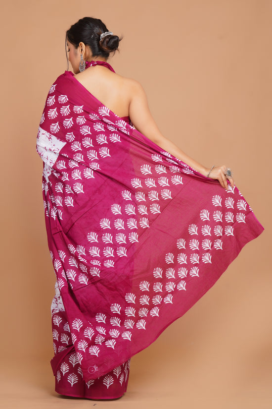 Bagru Print Mulmul Cotton Saree – Spring Flame