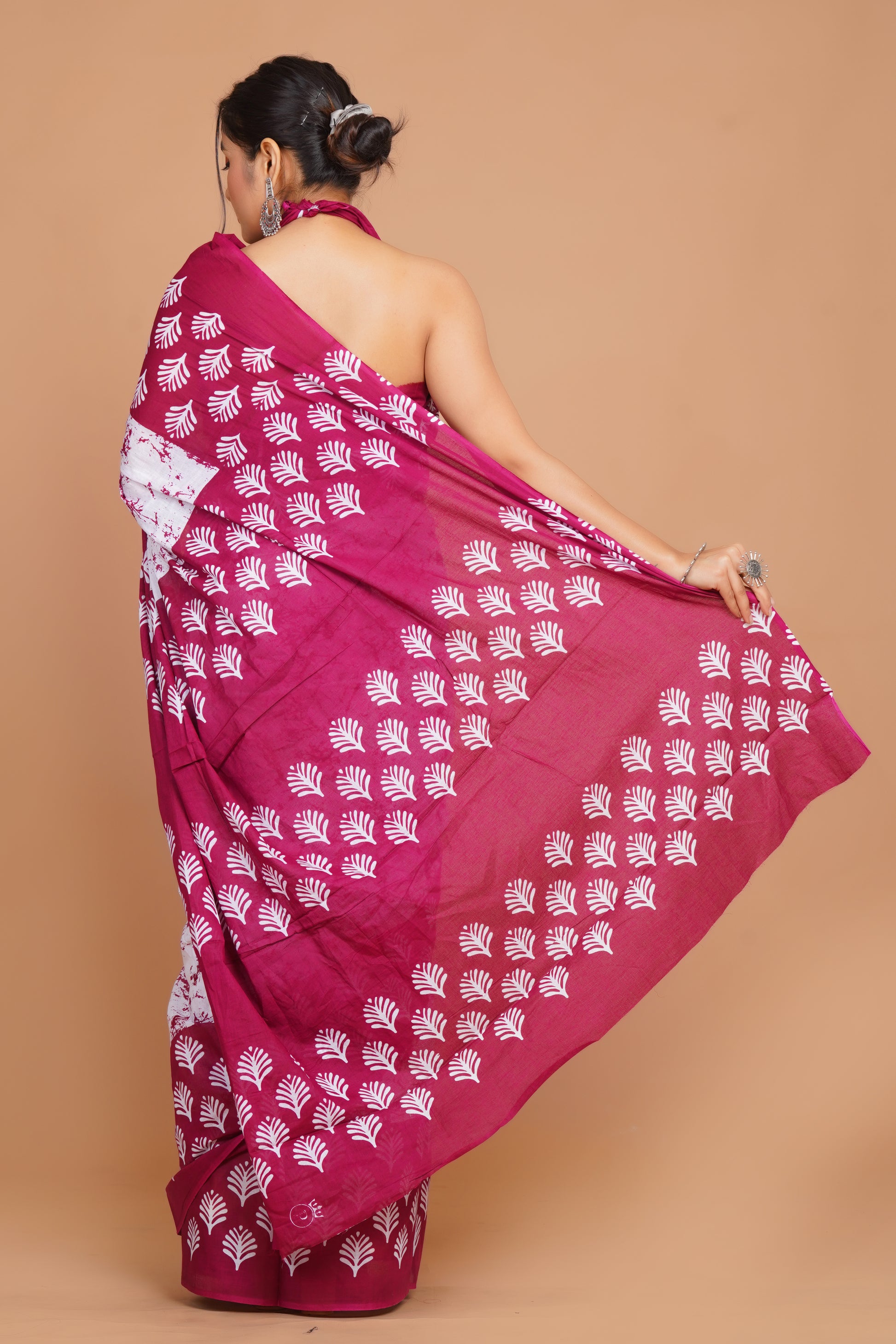 Bagru Print Mulmul Cotton Saree – Spring Flame